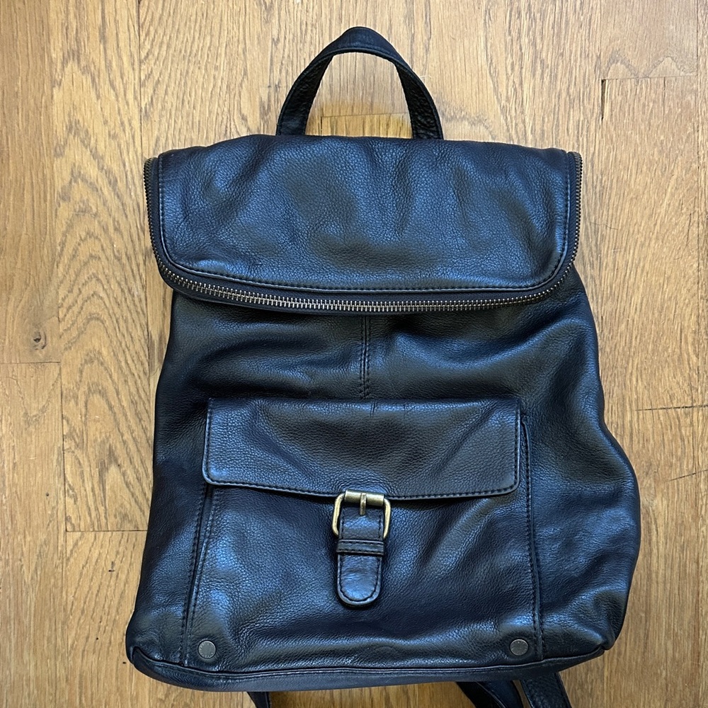 EUC Fat Face Black Leather Backpack